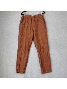 Nicole Miller Pants Womens Medium Orange Linen Ankle Elastic Waist Lightweight